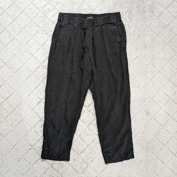 Babaton Pants Women's Large Black Linen Blend Pull On Drawstring Tapered Crop  - Picture 1 of 7
